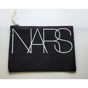 NARS Cosmetics Black Makeup Lined Bag Pouch ~ Silver Logo Zipper Pull ~NEW